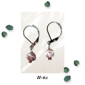 Grained Wood - Czech Glass Dangle Earrings - Geometric Jewelry